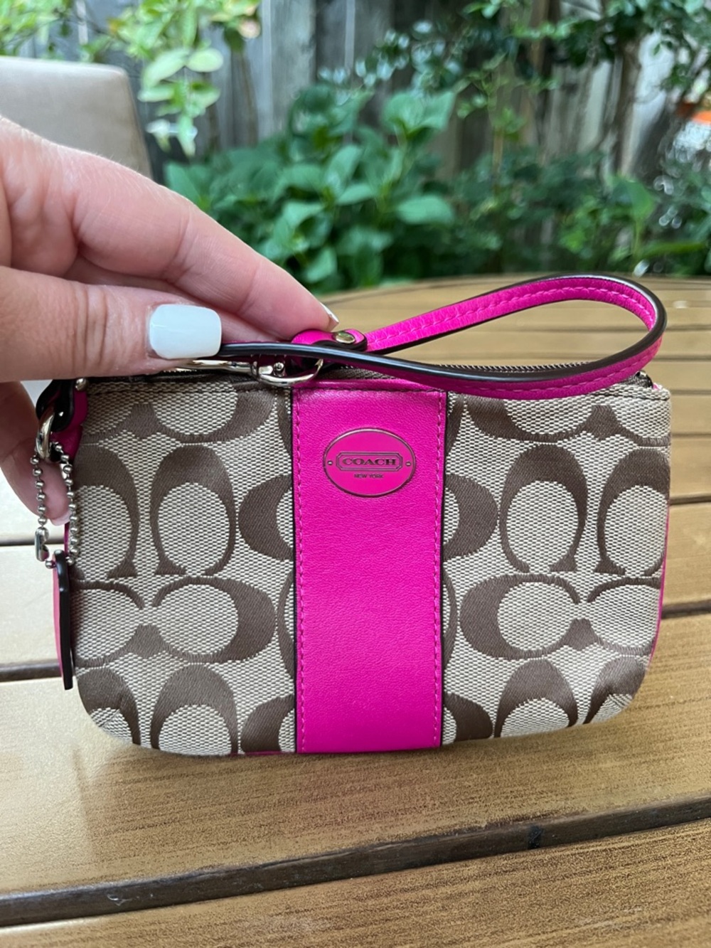 Coach Pink Trim Signature Canvas Wristlet. -NWOT
